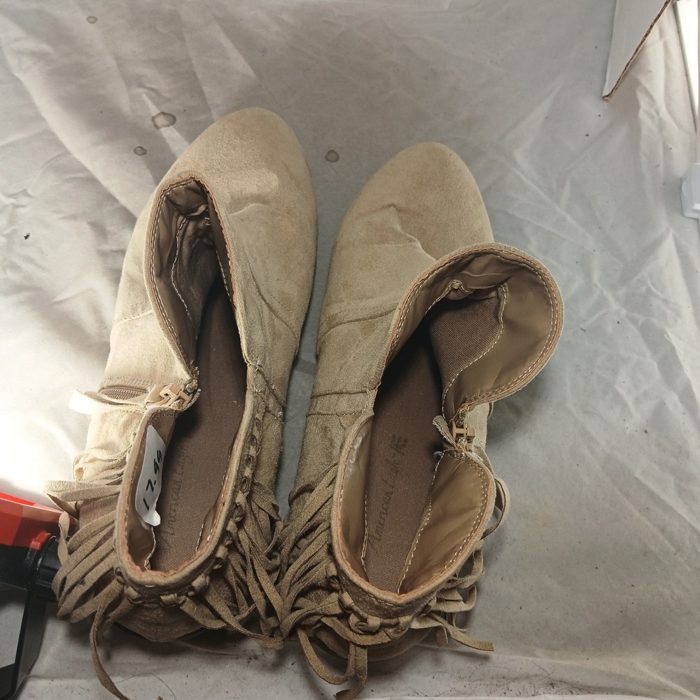 American Eagle Fringe Ankle Booties 13 Tan Boho Western Suede Block Heel Boots - Picture 7 of 10